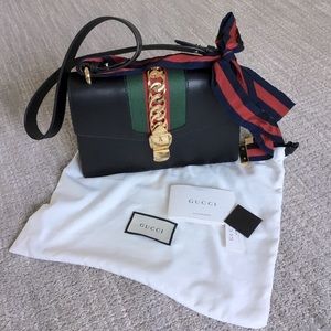 Gucci Sylvie black shoulder bag with tags and dust bag